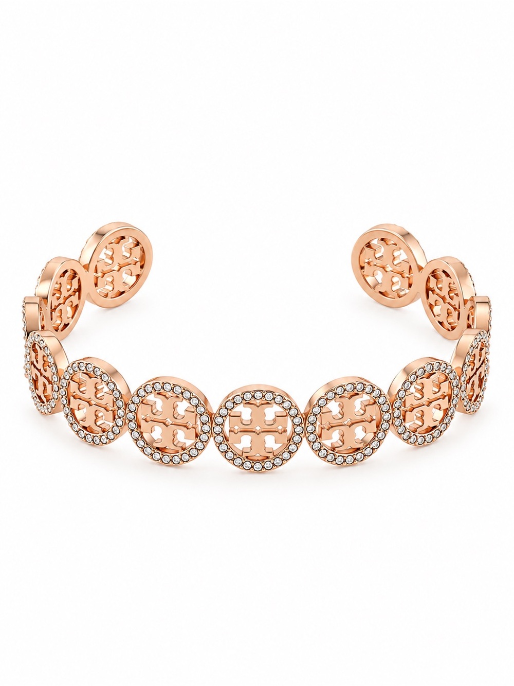 TORY BURCH • Rose Gold Miller Crystal Logo Cuff Bracelet
